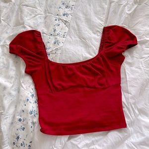 hollister red ruffle sleeve top